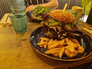 Crunchy meet burger - deep fried bun at Meet Vegano in Malaga