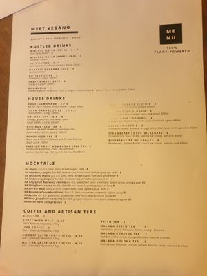 Menu at Meet Vegano in Malaga