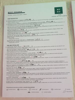 Menu at Meet Vegano in Malaga