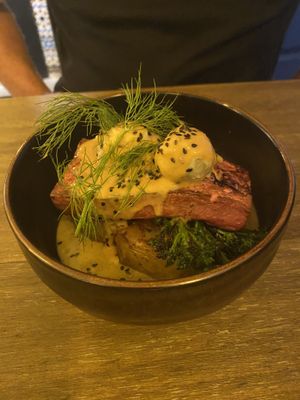 Salmon tofu bowl  at Meet Vegano in Malaga