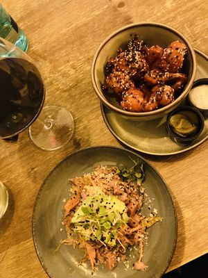 Kani salad and gojuchang cauliflower wings  at Meet Vegano in Malaga