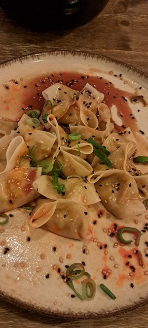 Edamame Truffle Dumplings at Meet Vegano in Malaga