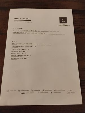 Menu at Meet Vegano in Malaga