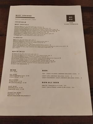 Menu at Meet Vegano in Malaga