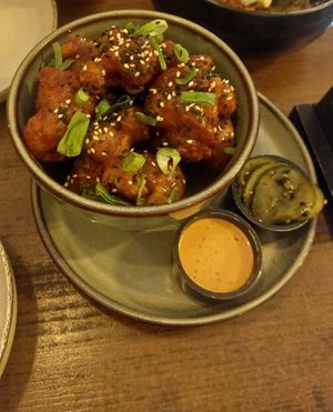 gochujang yuzu cauliflower wings with kimchi mayo at Meet Vegano in Malaga