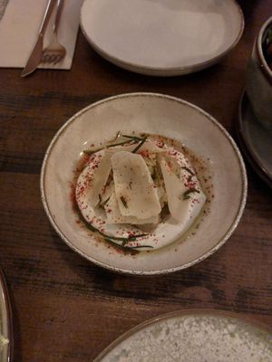 Fried rosemarine olives (so good!!!) at Meet Vegano in Malaga