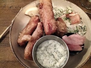 Beer battered palm hearts at Meet Vegano in Malaga