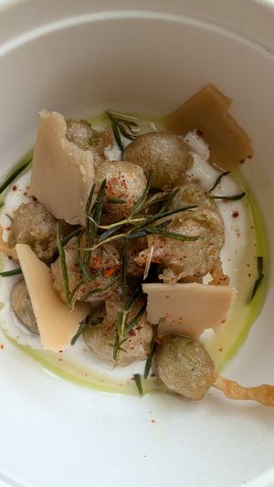 Fried olives at Meet Vegano in Malaga