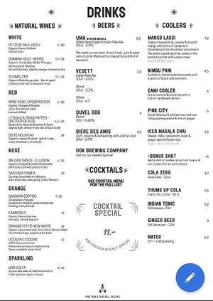 Menu  at Mission Masala in Antwerpen