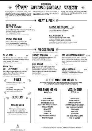 Menu  at Mission Masala in Antwerpen