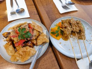 Rojak and satay skewers at Malaysia Small Chili Restaurant  in Lilyfield