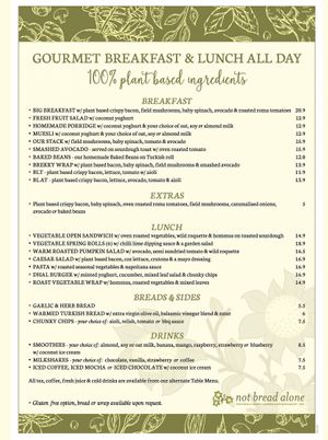 Snapshot of menu at time of posting  at Not Bread Alone in Crows Nest