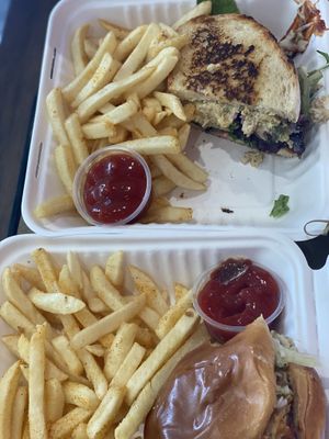 Tuna and bbq chicken sandwich with amazing fries  at The Gray Zebra in Los Angeles