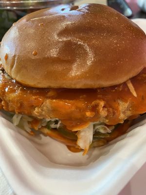 Chicken Burger w Hot Sauce  at The Gray Zebra in Los Angeles