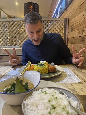 My husband very happy with his vegan abula 😂  at Ayubowan in Glossop
