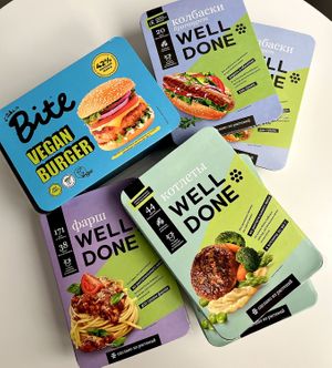 One part of my next order: vegan burgers, cutlets, mince and Bratwurst sausages. at Veganfood.am in Yerevan