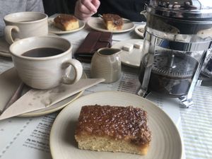Vegan cake (drømmekage) and coffee  at Claudis Have in Lemvig