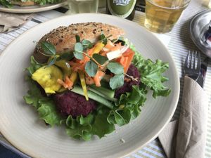Their beetroot burger   at Claudis Have in Lemvig