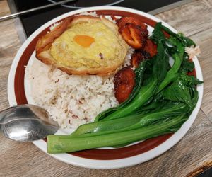 Vegetarian BBQ Pork with Fried Egg over rice (Vegan Egg) 素叉燒荷包蛋飯 at Sin Sin Fong - 善膳坊 in Kowloon