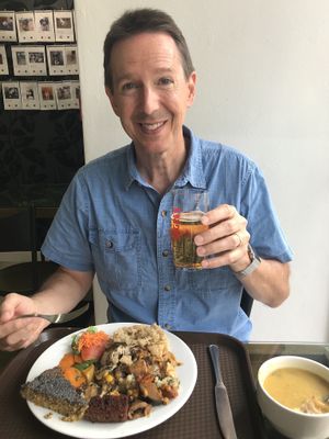 This delicious plateful was €9.30 + €1.60 for  yummy hot soup  at Salsa Verde in Evora