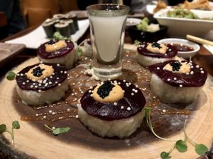 Barber smoked beets  at Tane Vegan Izakaya in Berkeley