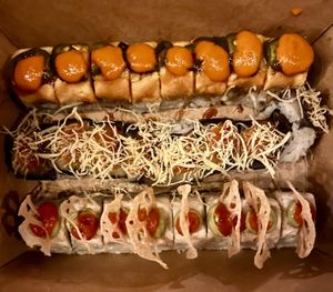 Pt Reyes roll, Baker roll and Manila Dune roll  at Tane Vegan Izakaya in Berkeley