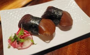 Shiitake nigiri at Tane Vegan Izakaya in Berkeley