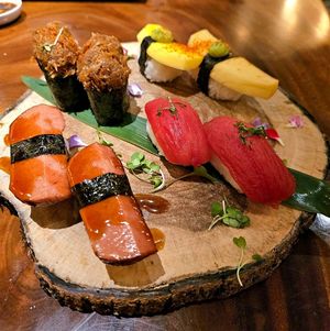 This was really good but it wasn't what we ordered. We only ordered the two in the middle.  Wrong table? at Tane Vegan Izakaya in Berkeley