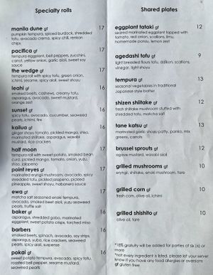 Menú  at Tane Vegan Izakaya in Berkeley