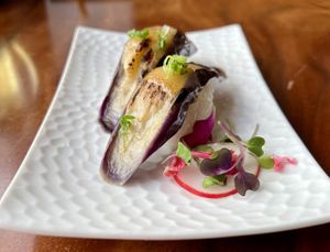 Eggplant nigiri   at Tane Vegan Izakaya in Berkeley