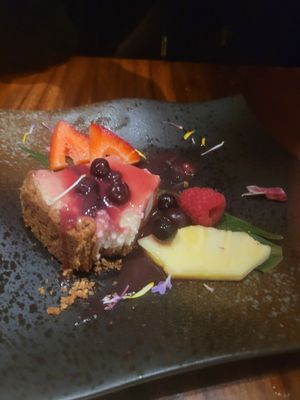 Blueberry cheezecake at Tane Vegan Izakaya in Berkeley