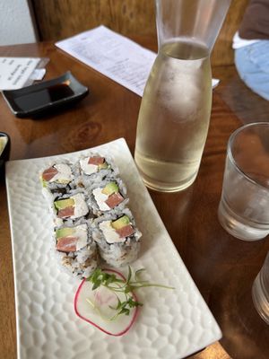 philadelphia roll and sake  at Tane Vegan Izakaya in Berkeley
