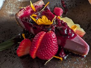 Mixed Berry Cheesecake at Tane Vegan Izakaya in Berkeley