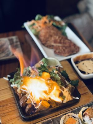 Loaded potatoes and katsu  at Tane Vegan Izakaya in Berkeley