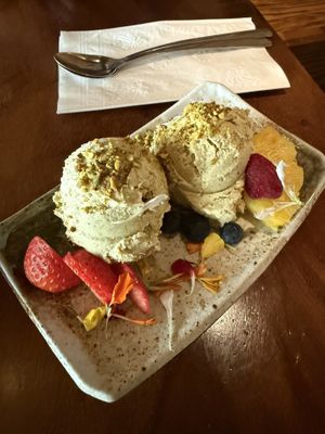 pistachio ice cream!!!  at Tane Vegan Izakaya in Berkeley