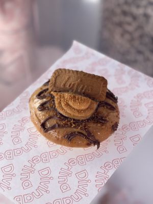 Lotus crème filled vegan donut was delish and the cookie topping nice and soft   at Divina Berlina in Tenerife