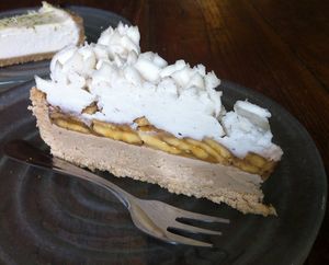 Banofee Pie (banana, coconut, oats, palm sugar, xylitol, cashew, coconut oil, cacao butter, Irish moss, lacuma, vanilla, cinnamon, salt)
 at Alchemy in Ubud