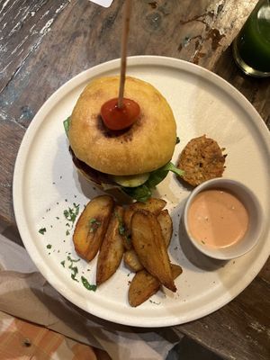 Smokey burger, really tasty and moist  at Alchemy in Ubud