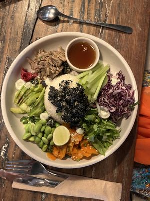 Poke bowl with cauliflower rice…mmm  at Alchemy in Ubud