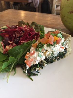 Vegan quiche with mushroom and spinach  at Alchemy in Ubud