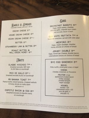 Vegan items marked with V   at Harvest Coffee Roastery in Medford