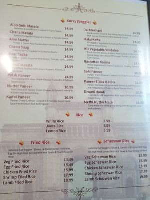 Veg options at Persis Indian Grill in Cookeville