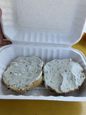 Everything Bagel with Spero herbed sunflower cream cheese  at Pop's Bagels in Culver City