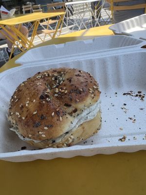 Everything Bagel with herbed spero sunflower cream cheese  at Pop's Bagels in Culver City