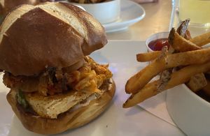 Fried tofu and kimchi sandwich  at Duke's Alehouse and Kitchen in Crystal Lake