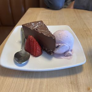 chocolate torte with blueberry lavender ice cream   at Duke's Alehouse and Kitchen in Crystal Lake