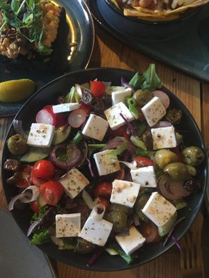 Greek style salad with vegan feta  at Susa Plant Based Kitchen in Ryde