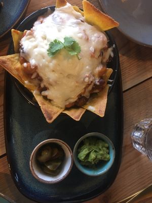 Nachos with vegan mozzarella and Mexican style beans   at Susa Plant Based Kitchen in Ryde