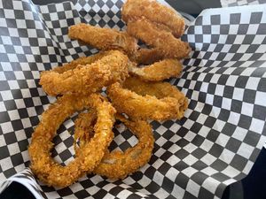 Made from scratch Panko breaded onion rings. Always fresh, never frozen  at Midtown Vegan Deli & Market in Tucson