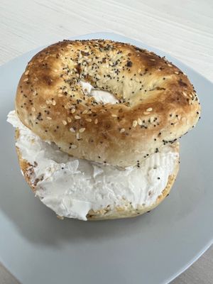 Grab a quick bagel and schmear with your coffee for breakfast! at Midtown Vegan Deli & Market in Tucson